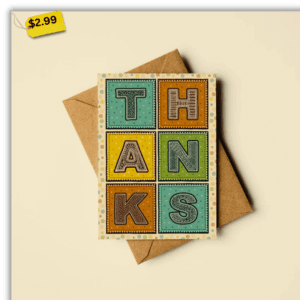 Turquoise Orange and Yellow Typographic Thank You Card