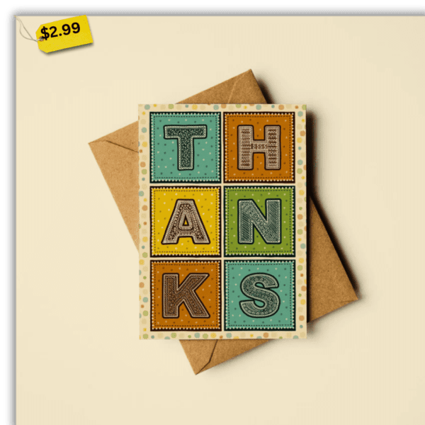 Turquoise Orange and Yellow Typographic Thank You Card